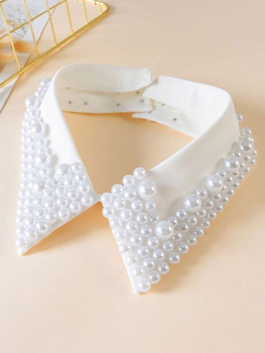 1pc Exquisite Faux Pearl Decorated Detachable Collar, Versatile Accessory For Blouses, Dresses And Other Garments - Multicolor - View 1