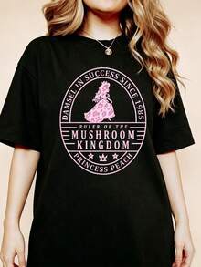 Mushroom Kingdom  T-Shirt, "Lady Of Success Since 1985" T-Shirt, Retro Graphic T-Shirt, Gift For Gamers, 180g Pure Cotton T-Shirt, Soft And Durable, Casual And Regular Fit, Suitable For Men And Women. - 黑色 - 查看 7
