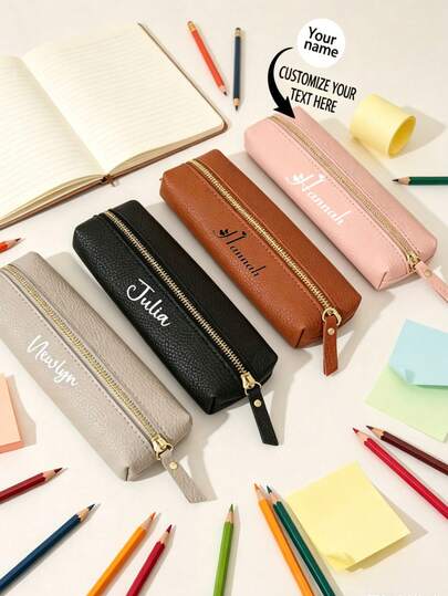 1 Estuche de lápices de cuero personalizado, bolsa de almacenamiento personalizada, resistente al agua y a las manchas, se puede personalizar con tu diseño individual (foto, nombre, ilustración), adecuado como regalo para la escuela/estudiantes/vuelta al colegio, profesores, compañeros de clase - opción perfecta para amigos, útiles escolares