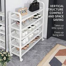 1pc Multi-Tier Large Capacity Waterproof Plastic Shoe Rack, Minimalist White Grid Storage Shoe Organizer, Portable Multi-Layer Entryway Shoe Rack, Multifunctional Shelving Unit With Casters For Bedroom, Bathroom, Closet, Hallway - Multicolor - View 7