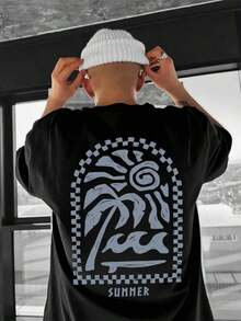 Zrgoth Men's Minimalist And Versatile Casual Short Sleeve T-Shirt With Japanese Crane Print - 酒紅色 - 查看 9