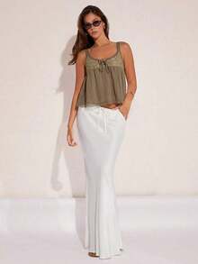 - Top de Tirantes Elegante con Encaje para Mujer, Ideal para Vacaciones de Verano - Marrón - Ver 4