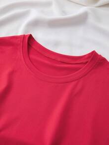Women's Casual Short Sleeve T-Shirt - Happy  Face Print And Inspirational Lettering, Comfortable Crew Neck, Versatile All-Season Top, Loose Fit, Breathable Fashion T-Shirt, Printed T-Shirt, A Must-Have For Fashion Enthusiasts. ZOIH - 紅色 - 查看 5