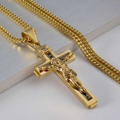 Personalized 18K Gold-Plated Stainless Steel Three-Dimensional Jesus Pendant Necklace With Hip-Hop Style For Men Daily Wear