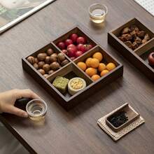 Đĩa đựng trái cây sấy khô, khay đựng đồ ăn nhẹ chia ngăn tiện dụng trong nhà, hộp đựng đồ ăn vặt và các loại hạt kiểu Trung Quốc mới cho phòng khách, hộp đựng đồ sáng tạo. - màu nâu - Xem 4