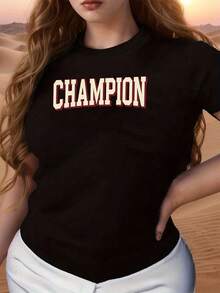 Show Off Your Winning Spirit With This Women's T-Shirt Featuring The Word CHAMPION, Symbolizing Achievement And Unwavering Dedication To Your Most Ambitious Goals. Carry The Inspiration Of Excellence And Triumph With You Wherever You Go. Made With Soft, Breathable Fabric For All-Day Comfort. The Distinctive Contrasting Text Adds A Modern And Bold Touch. Perfect For Any Casual Occasion. - 黑色 - 查看 6
