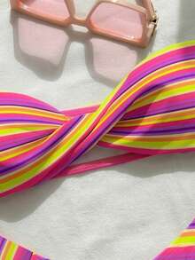Nouveau maillot de bain à la mode et sexy pour femmes, imprimé à pois, avec bretelles amovibles. Parfait pour la plage, les fêtes et les vacances d'été - Jaune violet - Voir 5