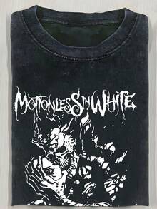 230g Motionless In White BAND T-Shirt Men'S Cotton Clothing, Funny Graphic, Casual Short Sleeve  O-Neck T-Shirt, Soft And Comfortable Top, Street Fashion Tee - màu đen - Xem 1