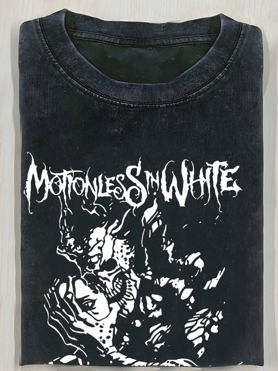 230g Motionless In White BAND T-Shirt Men'S Cotton Clothing, Funny Graphic, Casual Short Sleeve  O-Neck T-Shirt, Soft And Comfortable Top, Street Fashion Tee - màu đen - Xem 1