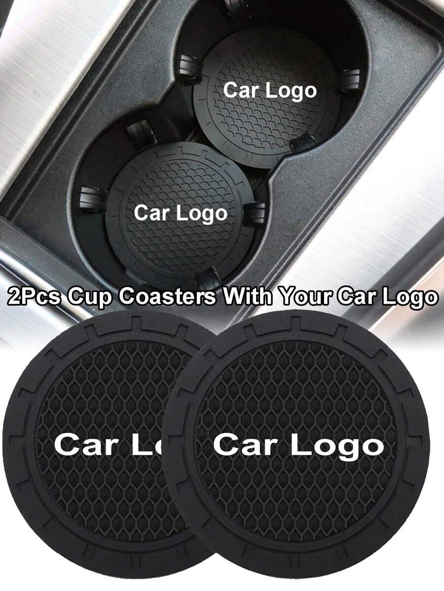 2pcs Car Cup Holder Mats With Car Logo, Recessed Silicone Anti-Slip Beverage Coasters, Car Interior Accessories - A - View 1