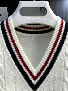 Men's V-Neck Knit Vest Sweater, Solid Color, Casual Daily Wear, Commuting - White - View 4