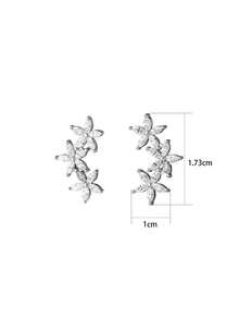 1 Pair S925 Sterling Silver Zirconia Inlaid 3-Flower Stud Earrings, Women's Light Luxury Niche Exquisite Elegant High-End Accessory, Sweet Gentle Atmosphere, All-Season Suitable Floral Ear Jewelry Gift - Flowers - View 10