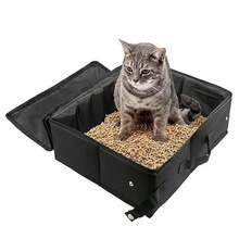 Caja de arena para gatos plegable y portátil con tapa, asa y bandeja para arena, caja de arena de viaje ligera, esencial para gatos y gatitos - Unitalla - Ver 12