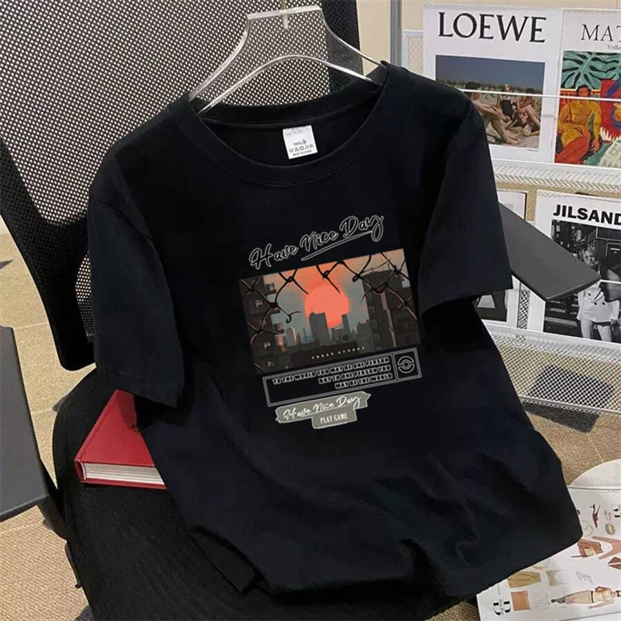 Special: Men's Short Sleeve Summer T-Shirt, Round Neck, Loose Fit, Modern Print, Fashionable Student Sports T-Shirt. - 彩色 - 查看 1