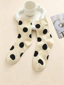 5 Pairs Women's Polka Dot Mid-Calf Socks, Versatile Daily Wear, Retro College Style Casual Socks, Suitable For Everyday Outfits - Multicolor - View 4