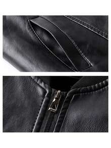 Men's Fashion Casual Zipper Leather Jacket, Spring/Autumn/Summer Racing Motorcycle Style Sports - Black - View 10