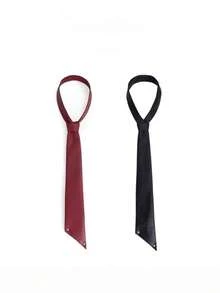 1Pc Men Women PU Leather Tie Bordeaux Red Business Daily Fashion Accessory - Black - View 2