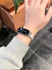 1件女款夏季度假風山茶花金屬電鍍錶帶，適用於小米手環 8 Pro/9 Pro、Mi Band 3/4/5/6/7、8/8 NFC/9/9 NFC/10/10 NFC、Redmi Watch 4/Watch 5 - 粉色 - 查看 5