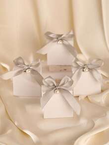 Kotak Kado Kertas Pembungkus Polos, Dengan Hiasan Pita dan Mutiara, Suvenir Pesta, Dekorasi Ulang Tahun, Dekorasi Pernikahan, Perlengkapan Pesta, Hari Valentine - A - View 2