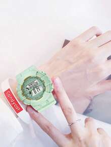 Beli 1 Gratis 1, 2pcs/Set Jam Tangan Olahraga Digital, Jam Tangan Elektronik, Tali Silikon Multifungsi untuk Pelajar, Set Kronograf Kasual Luar Ruangan Warna Permen, Hadiah Ideal untuk Pemakaian Sehari-hari - Hijau - View 7