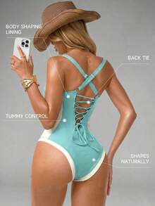 de baño de una pieza con control de abdomen, con abertura lateral, push-up y efecto estilizante, en marrón y beige para mujer - Burdeos - Ver 6