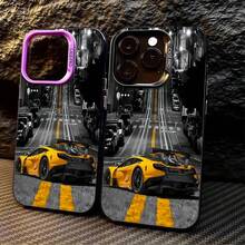 Funda protectora para Apple  17 PROMAX 16 15 14 13 12 11 XSMAX, diseño deportivo de coche carreras en escena urbana nocturna con colores amarillo y negro, detalles luces calle señal stop, cobertura completa, ajuste preciso, resistente a golpes, material duradero uso diario - púrpura - Ver 7