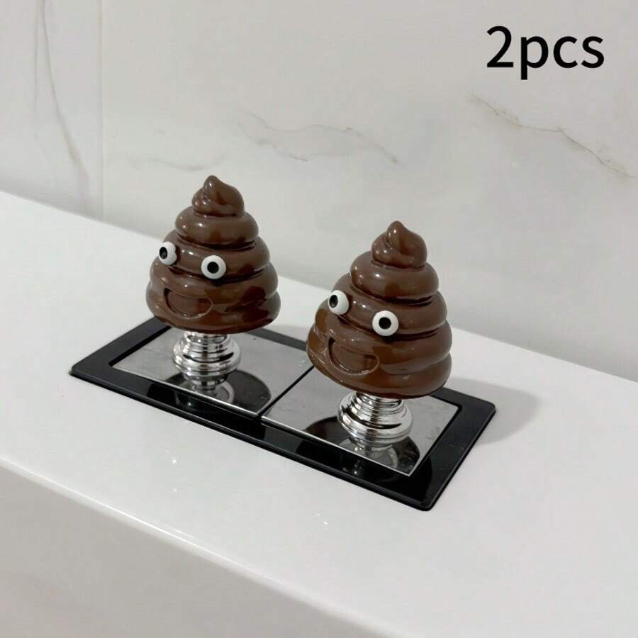 2pcs Creative Cute Funny Poop Expression Toilet Button Assist Tool - Bathroom Toilet Decor Sticker - Long Nail Repair - Bathroom Toilet Decor Accessory - Multicolor - View 1