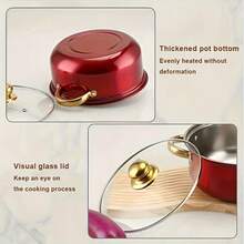 12PCS Red Induction Non Stick Stainless Steel Cookware Cooking Pot Pan With Lids Set - View 9