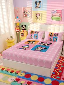1 bộ ga trải giường in hình chuột Mickey và các bạn của Disney (không bao gồm vỏ gối), chất liệu thân thiện với da, ga giường hoạt hình dễ thương, tấm bảo vệ nệm mềm mại, thoáng khí, họa tiết chấm bi và kẻ caro hồng, phù hợp với giường đơn/đôi/cỡ lớn/cỡ Queen/cỡ King, có thể giặt máy, trang trí phòng ngủ, đạt chứng nhận Oeko-Tex. - Nhiều màu - Xem 6