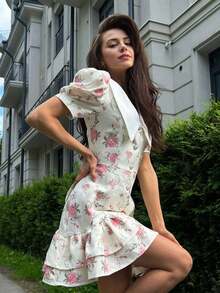 Spring/Summer Casual Style Dress With Collar, Front Buttons, Tie Back And Tie-Dye Print, For Everyday Wear, Western Style, Bohemian, Music Festivals, Vacation, Fairycore Style, Elegant For Women - 鵝黃色 - 查看 9