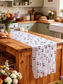 1pc Cherry Pattern Mesh Table Runner, Birthday Party Decoration, Baby Shower Party, Gender Reveal Party, Wedding Party Table Decor - Multicolor - View 7