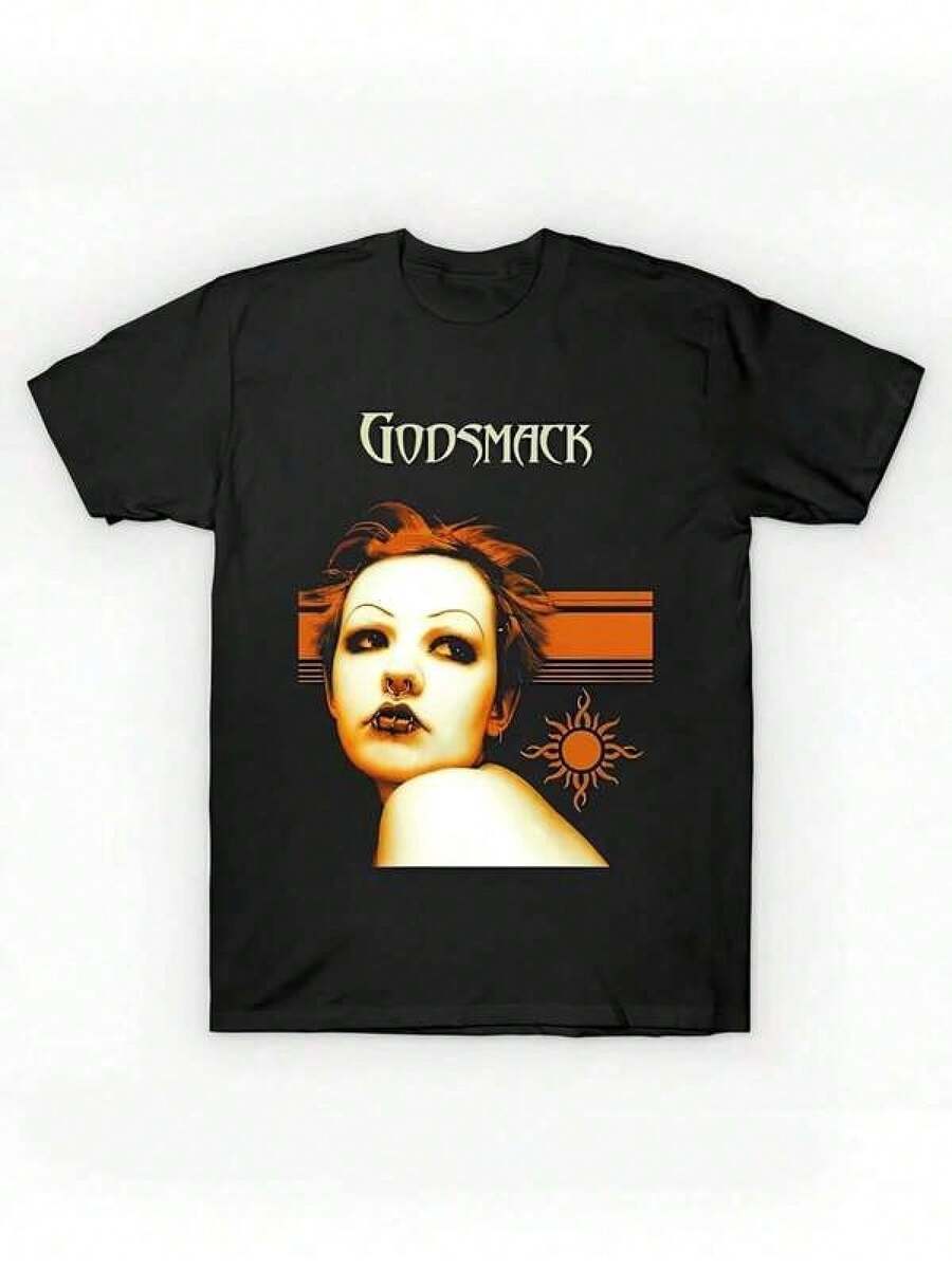 [Godsmack Rock Legends T-Shirt] Godsmack Vintage Rock Legends Cotton T-Shirt - Classic Band Logo Merch, Hip Hop Rap Art Clothing, Music Souvenirs - 黑色 - 查看 1