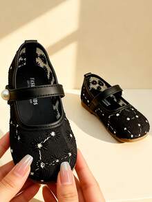 四季熱銷 1雙黑色星星刺繡網面瑪麗珍鞋，適合3-12歲女孩，防滑軟底護趾，極簡百搭平底鞋，適用於日常上學與戶外穿著，本季熱賣 - 黑色 - 查看 5