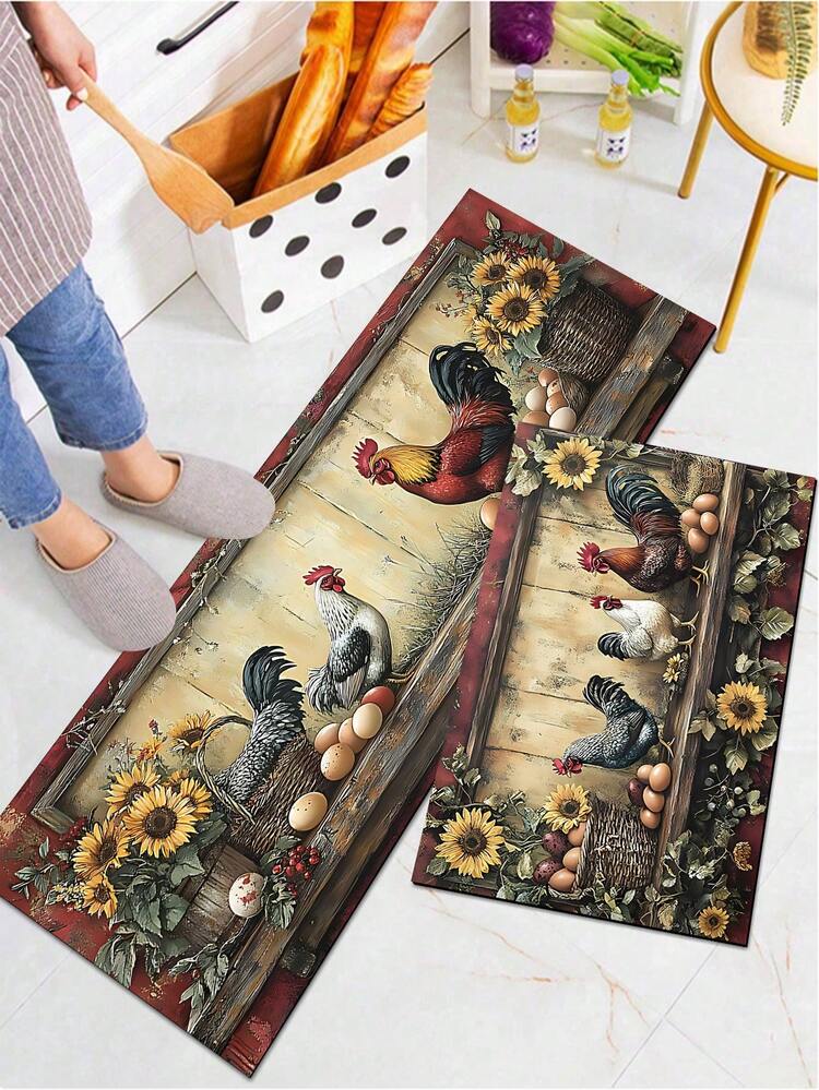 Bộ thảm nhà bếp hai mảnh gồm thảm lót sàn có đệm và thảm đứng chống trượt, thích hợp cho bồn rửa, phòng giặt, văn phòng và bàn làm việc. - Nhiều màu - Xem 2