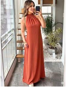 Women's Long Dress Duna Tank Top Backless High Neck Elegant Casual Summer - 特拉科塔 - 查看 4