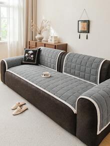 1pc Modern Minimalist Plush Sofa Cover, Fashionable Geometric Pattern Design Sofa Slipcover, Anti-Slip, Anti-Scratch, Dust-Proof, Dirt-Resistant, Pet-Friendly Sofa Pad, Suitable For 1, 2, 3, 4 Seater And L-Shaped Sofa, Applicable For All Seasons, Machine/Hand/Dry Washable, Holiday Decor - Dark Grey - View 5