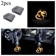 2Pcs Fire Heart Pattern Car Door Welcome Lights, Wireless LED Projector Courtesy Lamps, No-Drill Door Shadow Lights, Universal Fit For Most Vehicles, Battery-Operated (Batteries Not Included) - Flame Heart - View 8