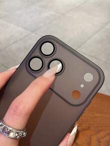 1pc Minimalist Solid Dark Gray Semi-Transparent Matte Soft TPU Phone Case, Covers, Built-In Integrated Tempered Glass Lens Protector, Simple Business . Neutral Cold . Premium Texture Style, Integrated Lens Protection, Dustproof, Scratch-Resistant, Anti-Fingerprint Full Coverage Shockproof Protective Cover, Suitable For Men And Women - Black - View 6
