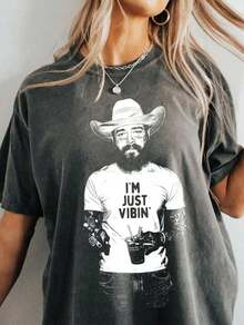 Posty Malone Tour Vintage Rap Country Concert Printed TShirt,Women Oversized Y2K Western Cowgirl Bootleg Cotton Crew Neck Summer Festival Vacation Top - AA2 - 查看 4