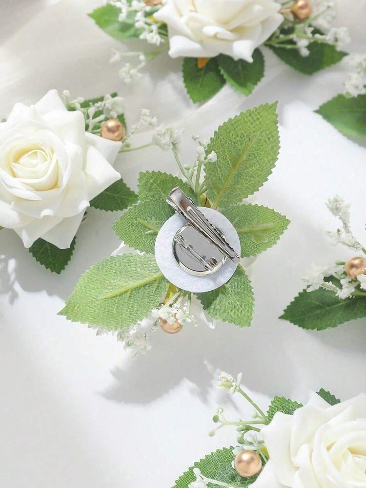 1pc/6pcs Romantic Rose Flower With Gypsophila Artificial Green Plant, Suitable For Groom, Bride, Wedding Decoration, Banquet, Party, Events