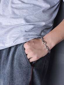 1pc Fashion Hip-Hop Style O-Shaped OT Buckle Thick Bracelet, Minimalist Versatile Men's Hand Accessory, Durable Non-Fading Jewelry For Daily Wear, Street Style, Gift For Boyfriend - Bracelet - View 8