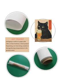 1 Stück schwarze Katze Bier Muster, japanische schwarze Katze Ramen Wandkunst, Oktopus Ramen Muster, Festival Geschenk, geeignet für Schlafzimmer, Wohnzimmer, Küche, Wandkunst, Wanddekoration, Heimdekoration, Raumdekoration, Leinwand Wandkunst, Poster, Wandkunst mit Rahmen, optionaler Rahmen - 1 Stück - Übersicht 10