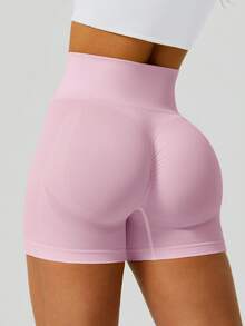 NcmRyu 1pc Women's Seamless Elastic Lifting Shaping Yoga Fitness Running Sports Shorts - Pink - View 9