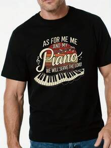 Camiseta unisex negra de corte regular, 100% algodón, cuello redondo, manga corta, estampado de piano e himnario, para músicos cristianos, iglesia y uso casual. 1 unidad. Gráfico de palmera. - Negro - Ver 4