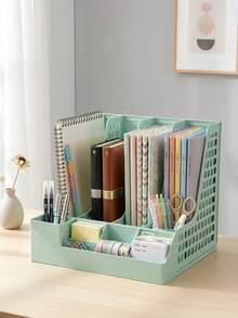 4-Grid Desk Organizer With Pen Holder - Fashionable Office Supplies And File Storage - Single Piece - View 1