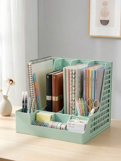 4-Grid Desk Organizer With Pen Holder - Fashionable Office Supplies And File Storage