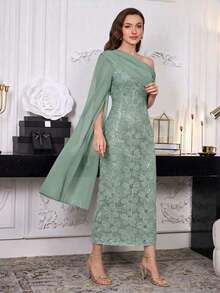 Vestido de manga larga elegante en azul marino - Verde - Ver 3