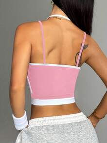 Women's High Elasticity Nylon Sports Vest - Breathable Contrast Color Fitness Top, Seamless Splicing Design, Suitable For Yoga, Pilates, Daily Fitness - Shaping Style And Beautiful Back Support, Simple Style, Comfortable Fit, Pressure-Free Support - 粉色 - 查看 2