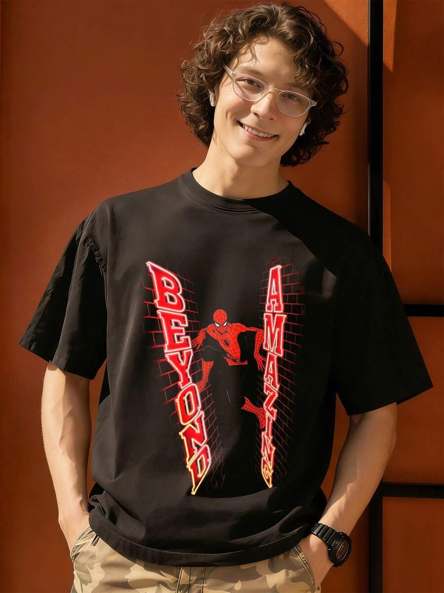Spider Man Beyond Amazing Graphic T Shirt 100 Percent Cotton Mens T Shirt MARVEL Marvel Universe Superhero Men's Holiday Clothes Men's Clothes Mens Tops Streetwear Mens Gift Ideas Innerwear Or Outfits,Mens Fashion - màu đen - Xem 1