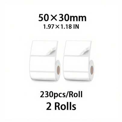 2 cuộn nhãn dán nhiệt 50*30mm – 230 miếng, nhãn mã vạch và nhãn sản phẩm tự dính có thể viết được, dùng cho máy in M110/M120...